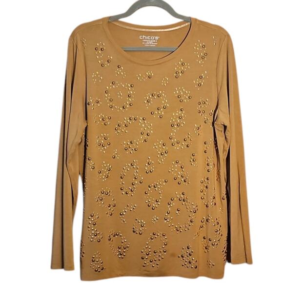 Chico's Embellished Women's Camel Top Size 2 - Picture 6 of 8